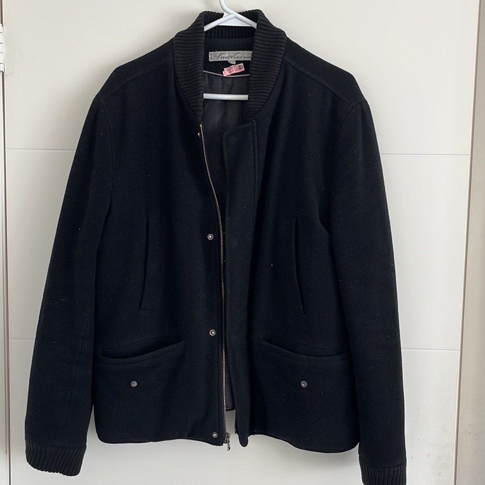 Kenneth Cole cropped bomber jacket melton wool black